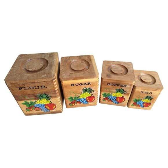 Vintage 1960s Fruit Decoupage Canister Set: Retro Farmhouse Kitchen Decor - Picture 3 of 11